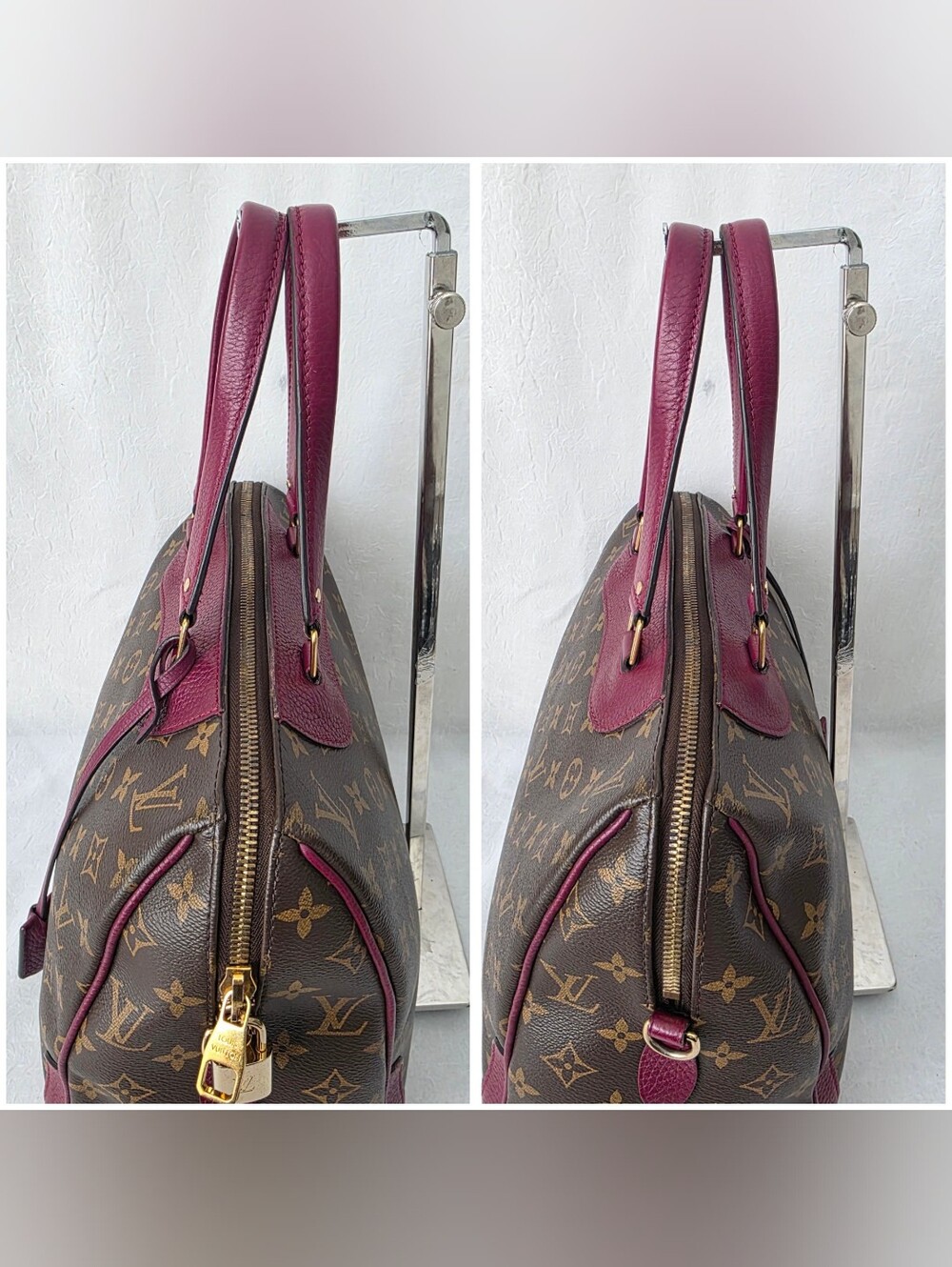 Auth Louis Vuitton Monogram Retiro NM Burgundy Tote Bag - Picture 10 of 11